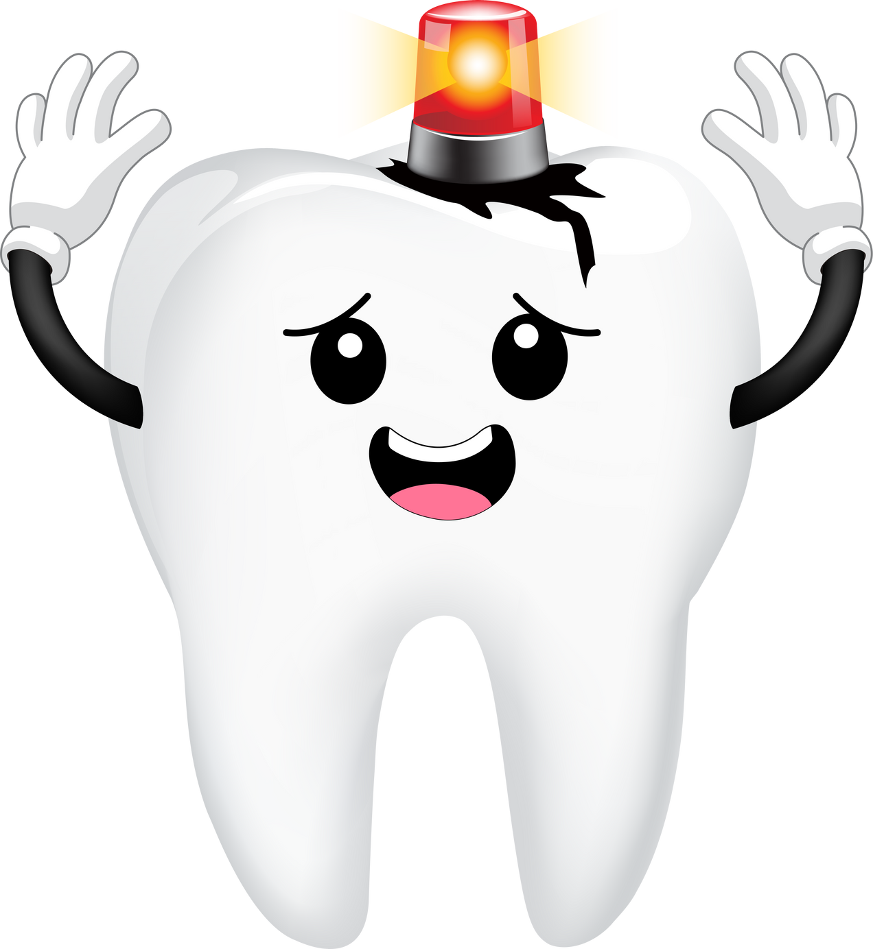 Tooth Character With Red Emergency siren